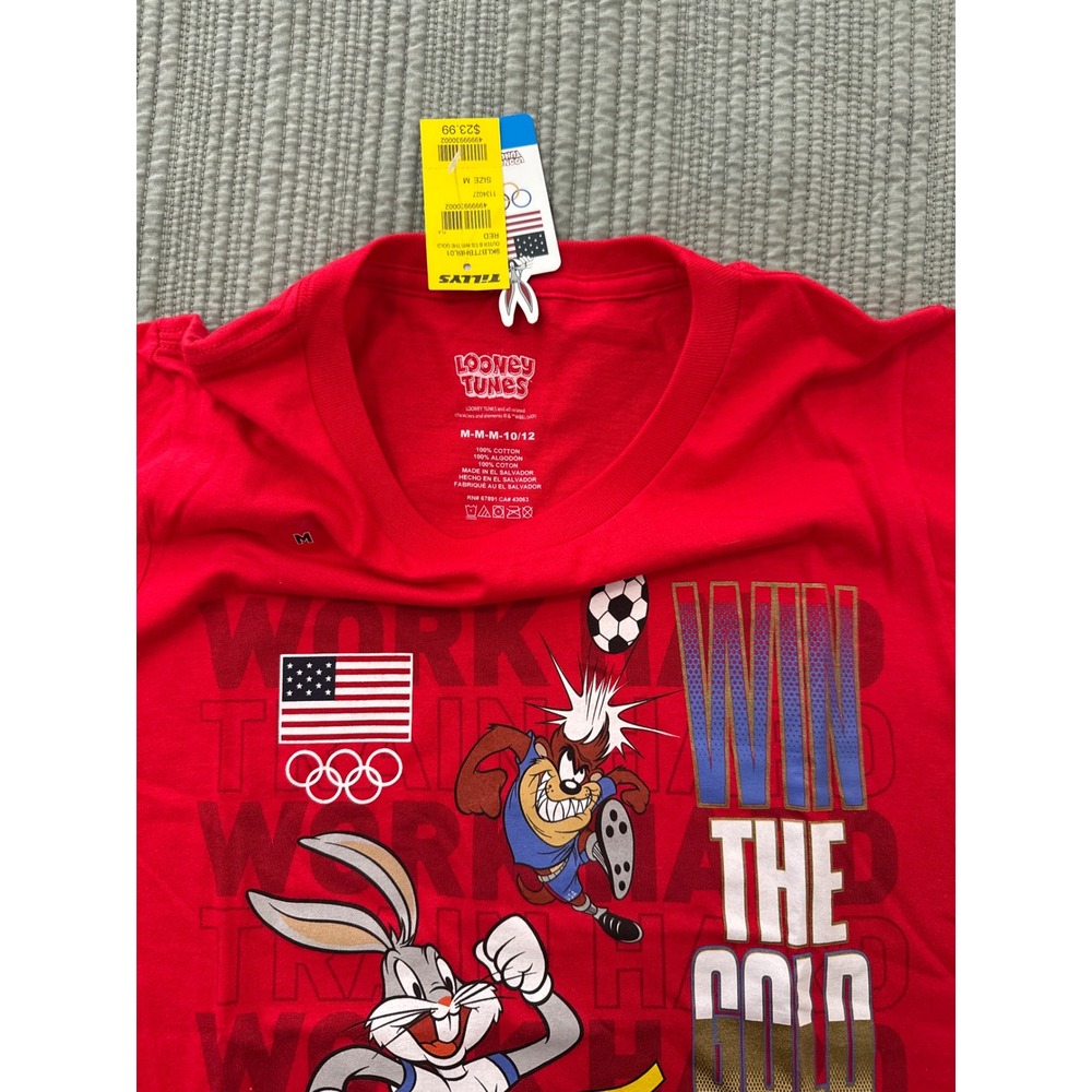 Looney Tunes Bugs Bunny Team USA Olympics Red Graphic T-Shirt Kids - Picture 3 of 4